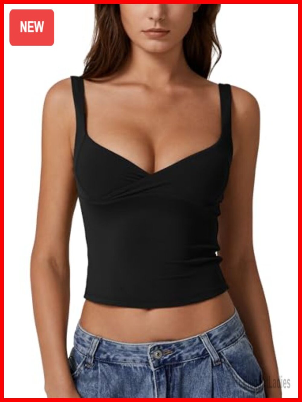 Women's V Neck Double Lined Adjustable Strap Camisole Tank Top